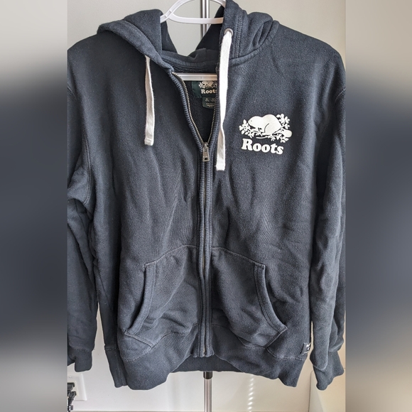 Roots Unisex Black Full Zip Hoodie Organic Cotton - Picture 1 of 6